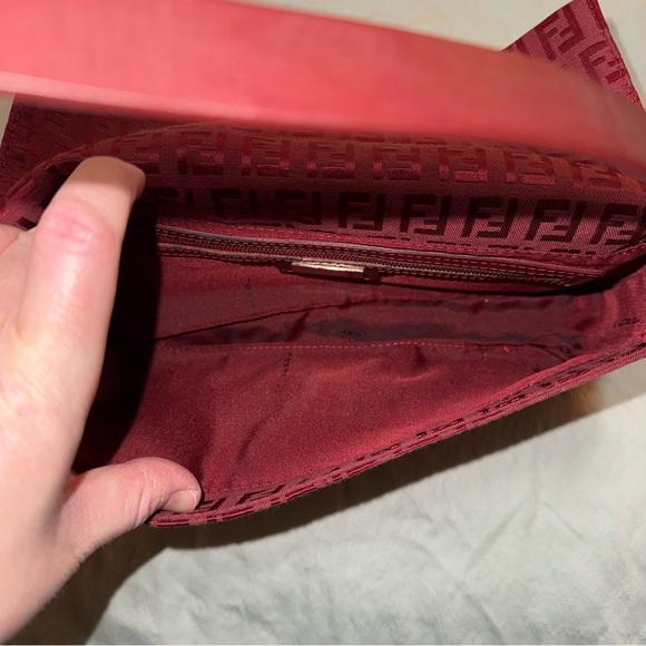 RARE Rose Gold Hardware Fendi Zucchino Baguette Bag in Red / Burgundy - Picture 9 of 11
